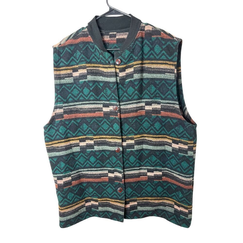 Vintage Outback Trading Company Southwest Blanket Print Button Front Vest Large